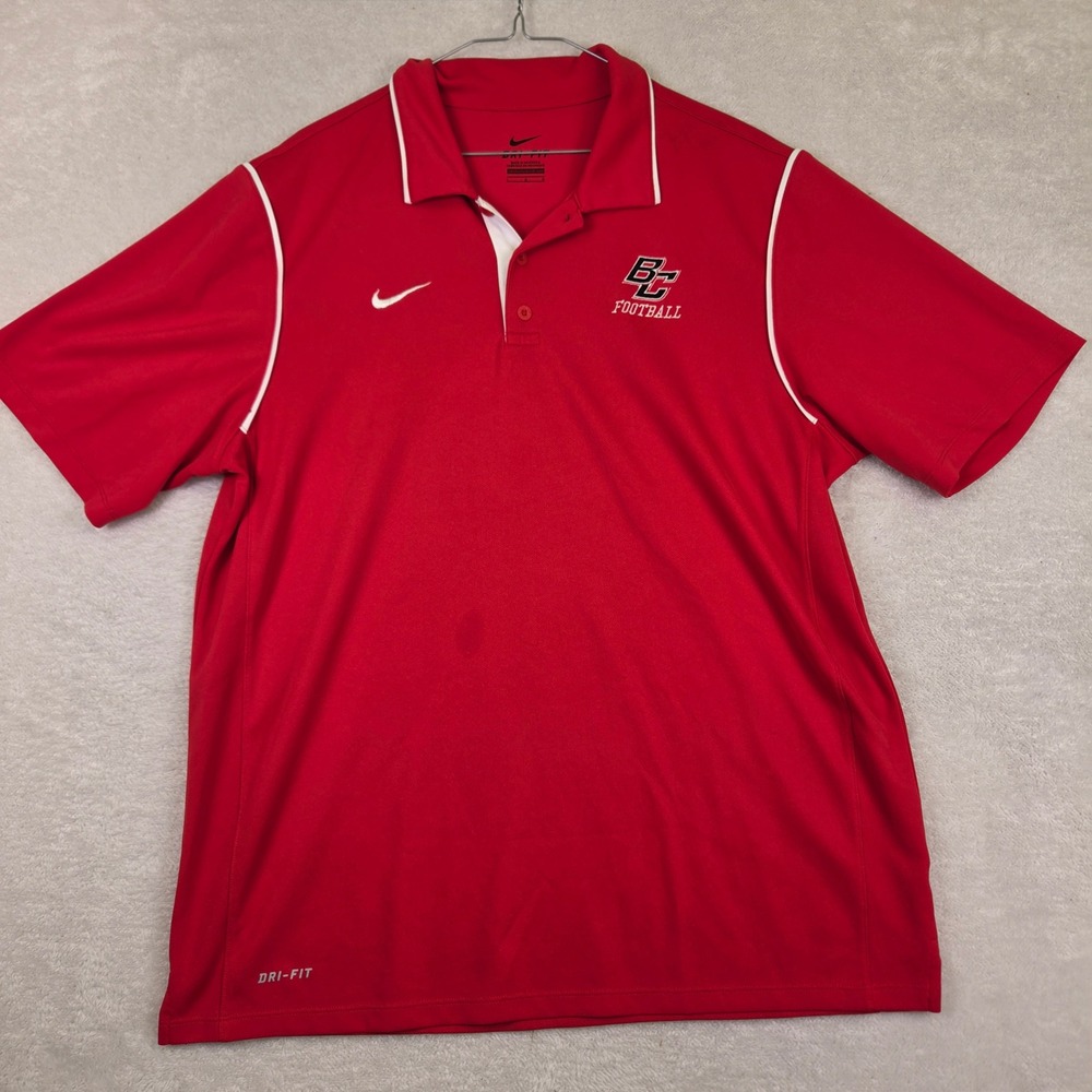Nike Dri-FIT Boston College Football Polo Shirt Mens Large Red Short Sleeve